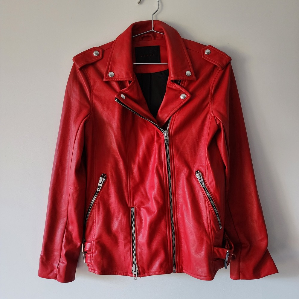 BLANKNYC Moto Jacket Women XS Red Faux Leather Biker Edgy Rocker Urban
